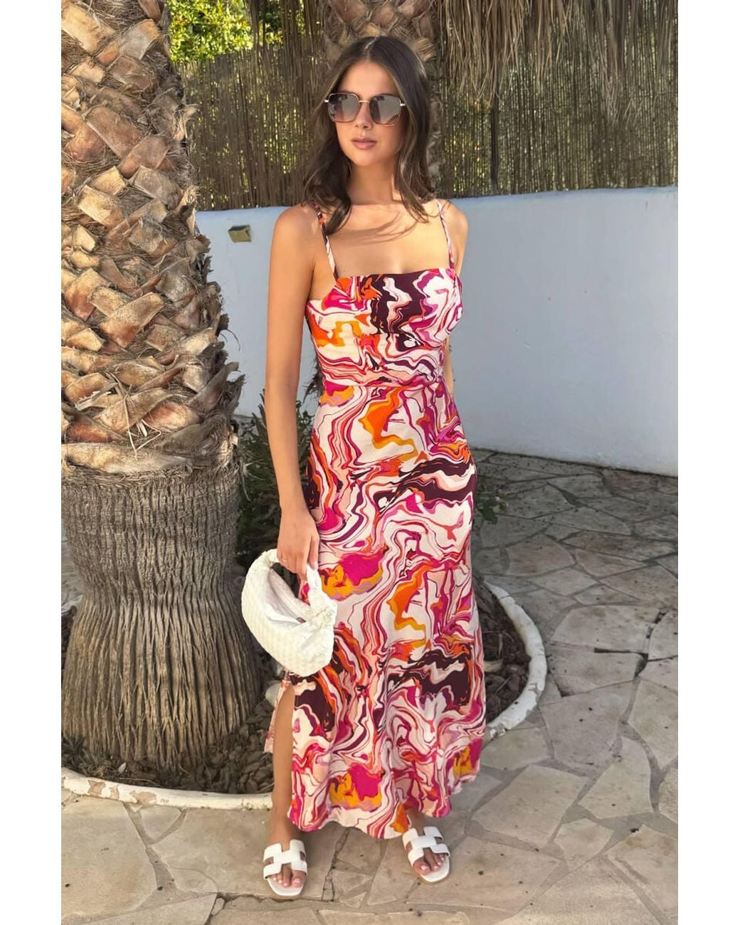 AX Paris Gray Multi Water Marble Print Strappy Slip Midi Dress