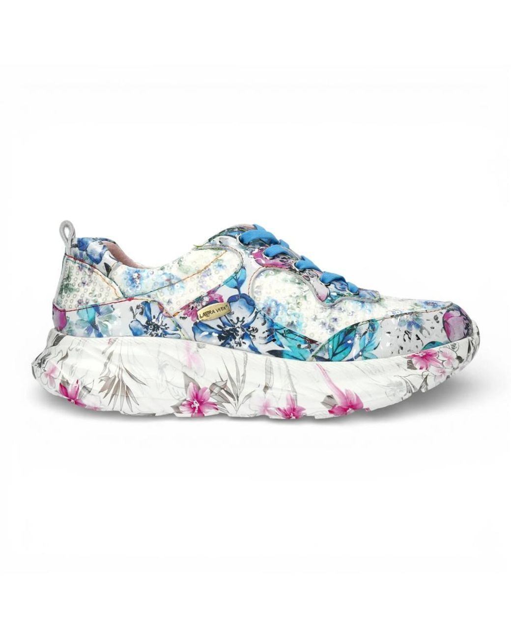 TruClothing Blue Sofiao 07 Floral Leather Trainers Platform Sneaker Shoes