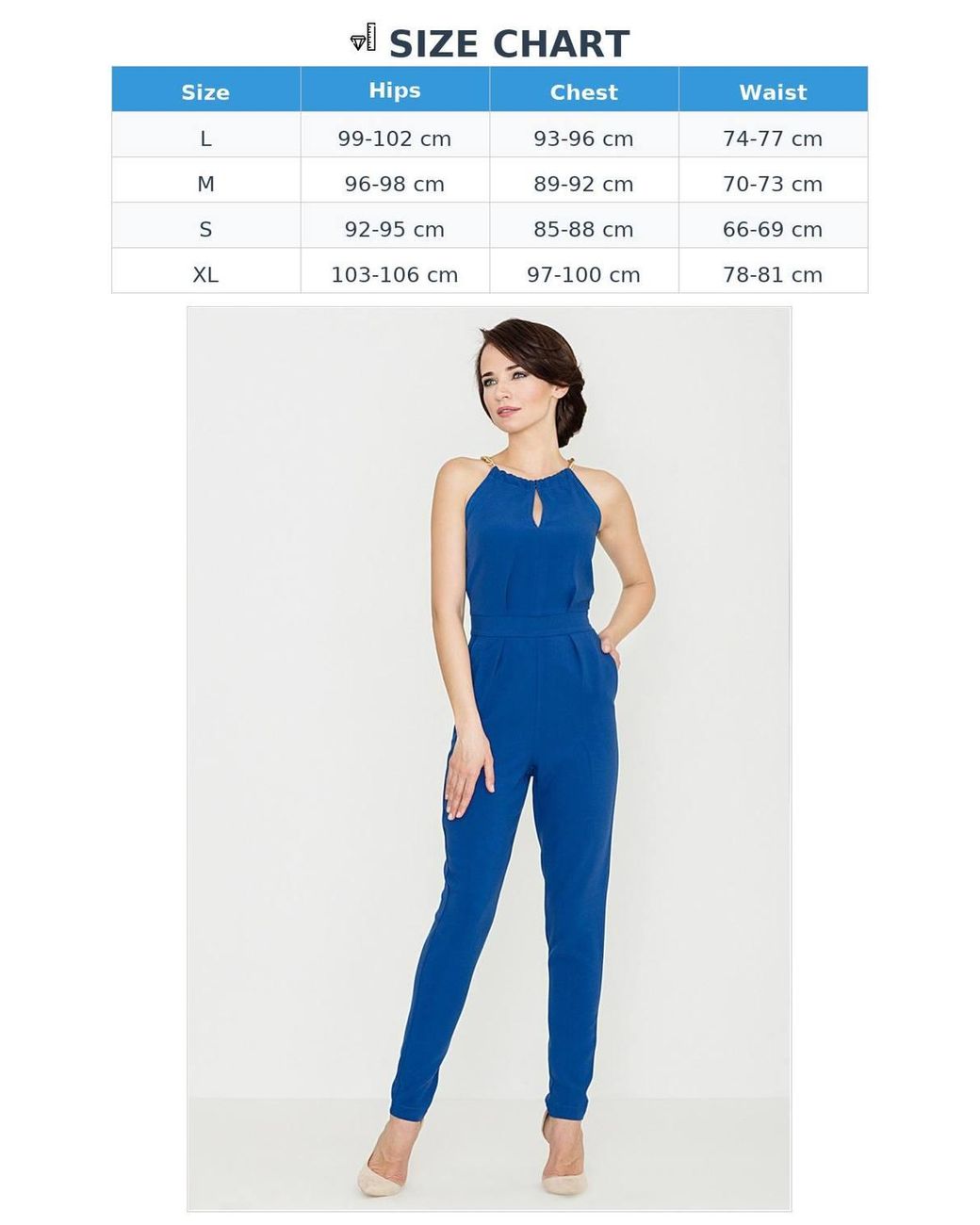 Love Lace Blue Chain Trim Tapered Jumpsuit