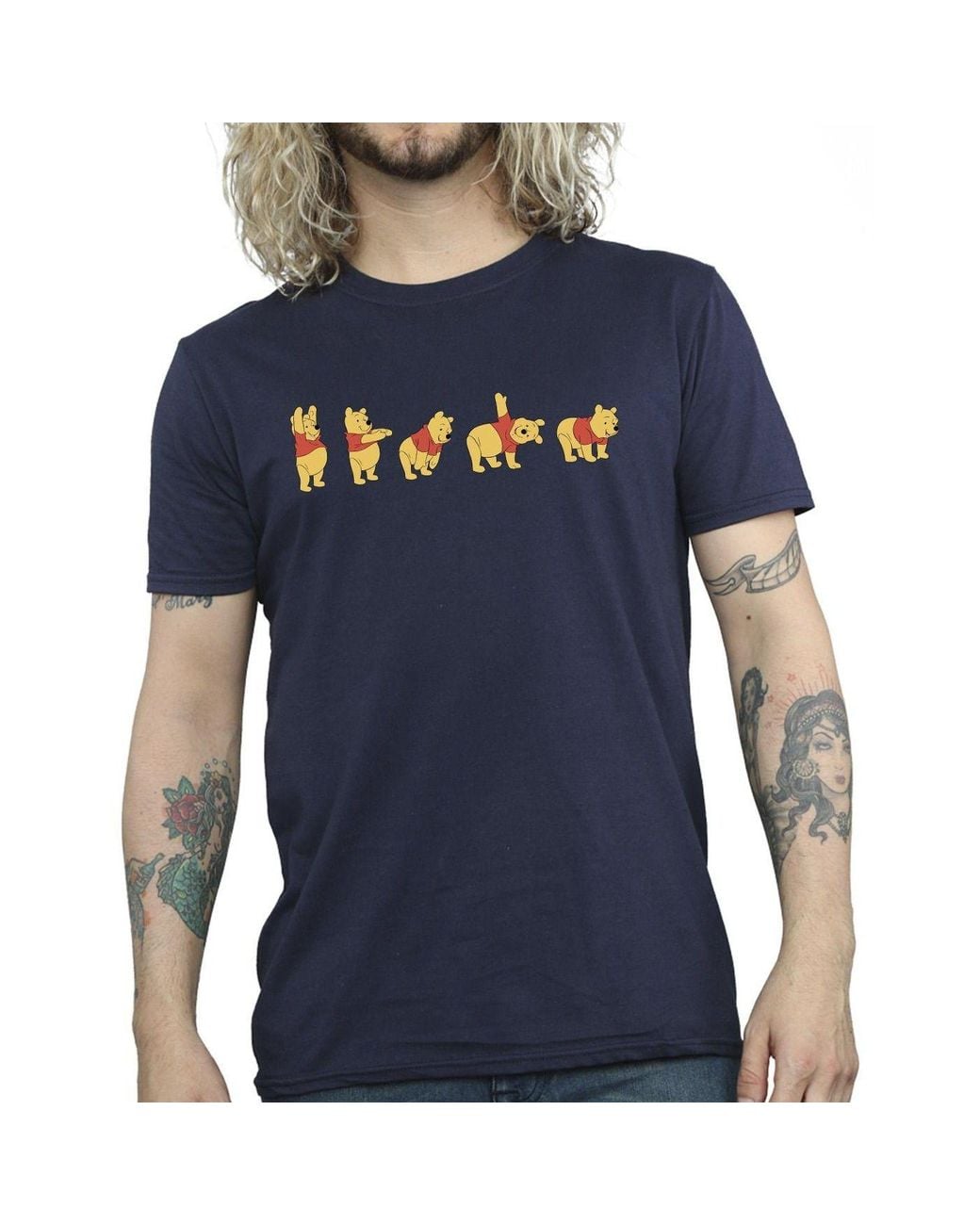 Disney Blue Winnie The Pooh Stretching T-Shirt for men