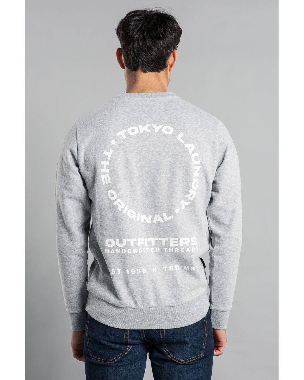 Tokyo Laundry Gray Crew Neck Sweatshirt With Logo Print for men