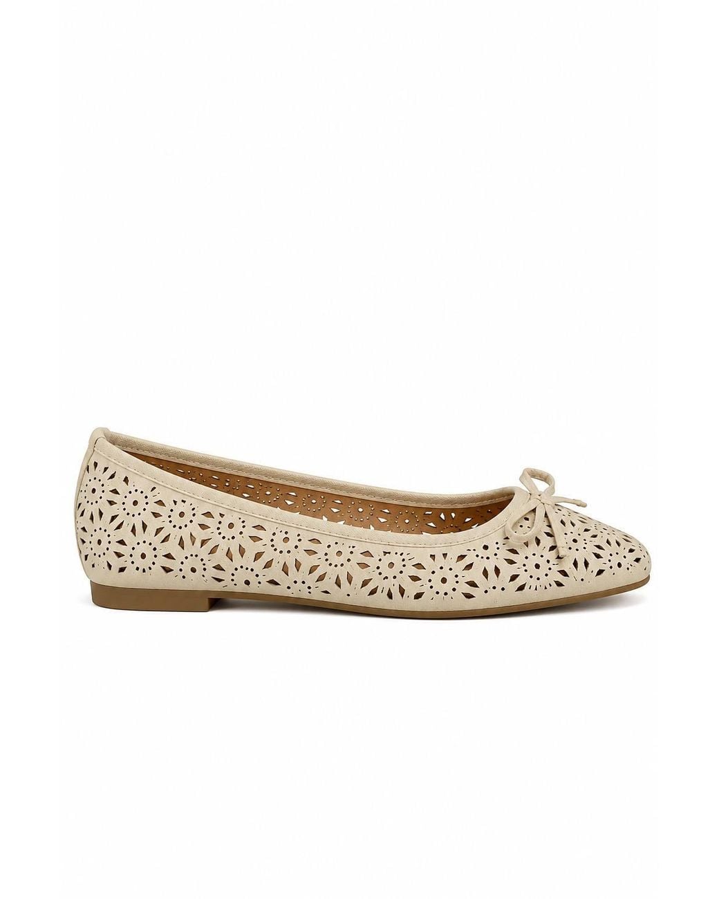 Spot on Multicolor Laser Cut Floral Bow Detail Ballet Pump