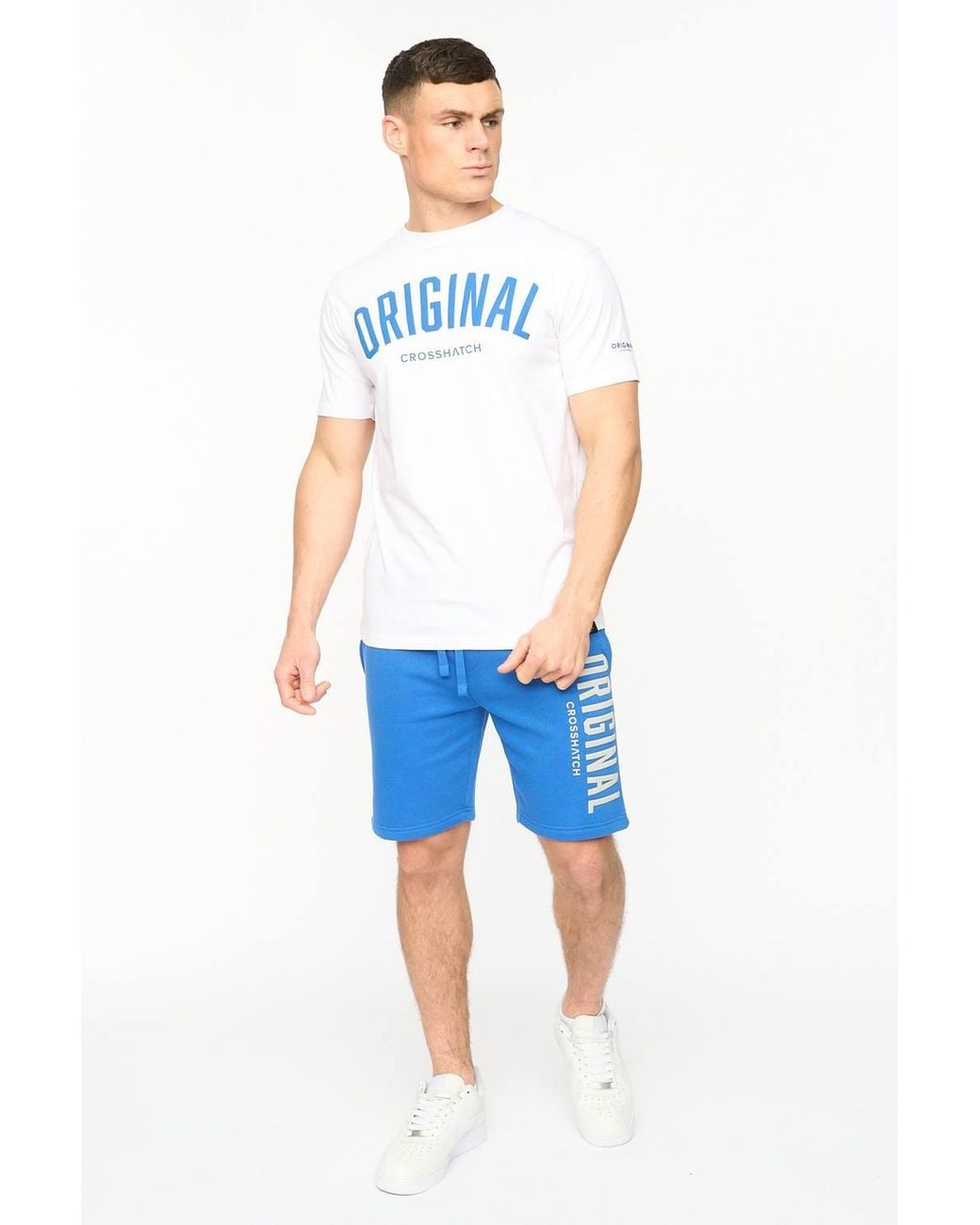 Crosshatch Blue Kensby Crew Neck Cotton T-Shirt With High Build Graphics for men