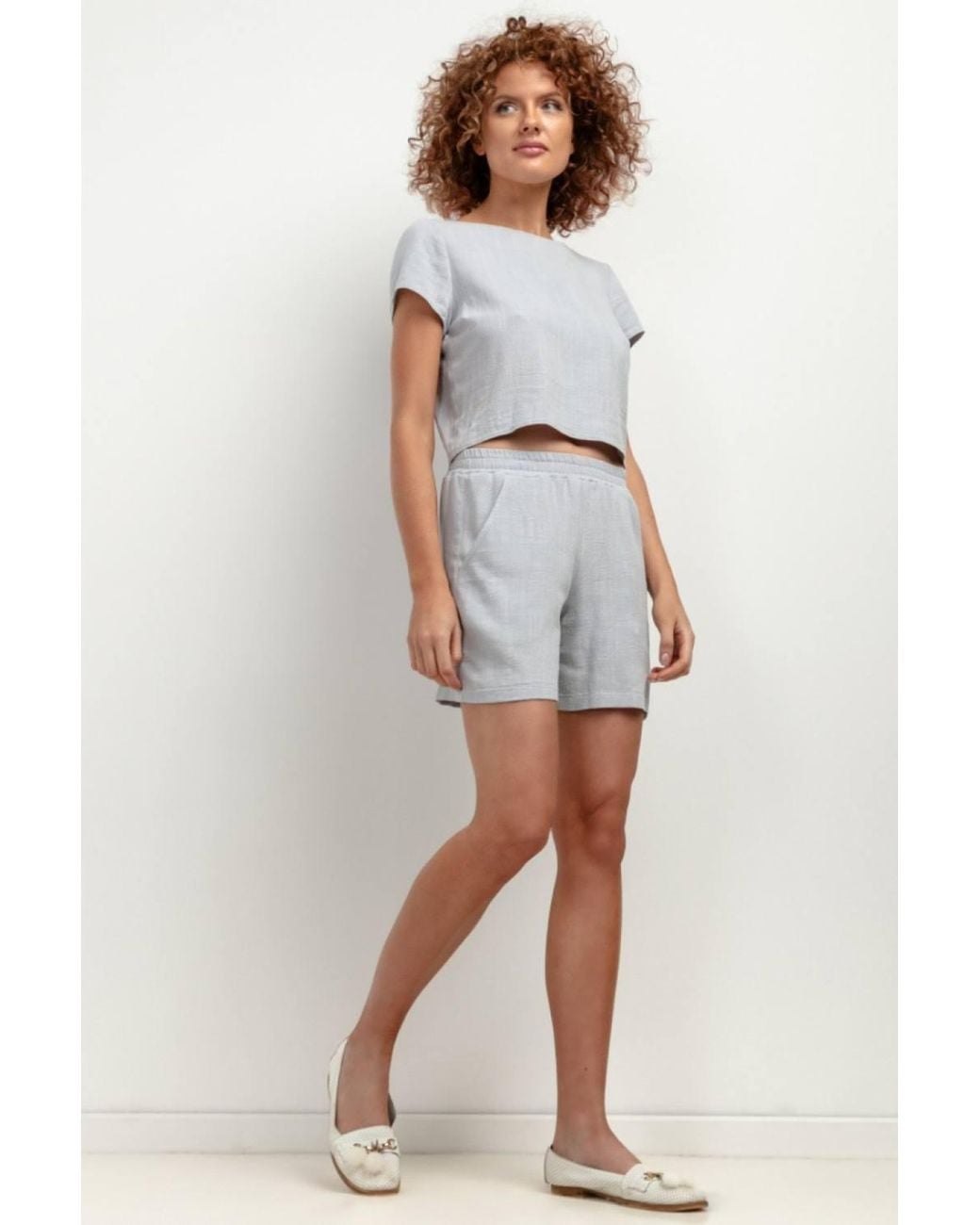 Love Lace Gray Linen Shorts Lightweight Relaxed Fit