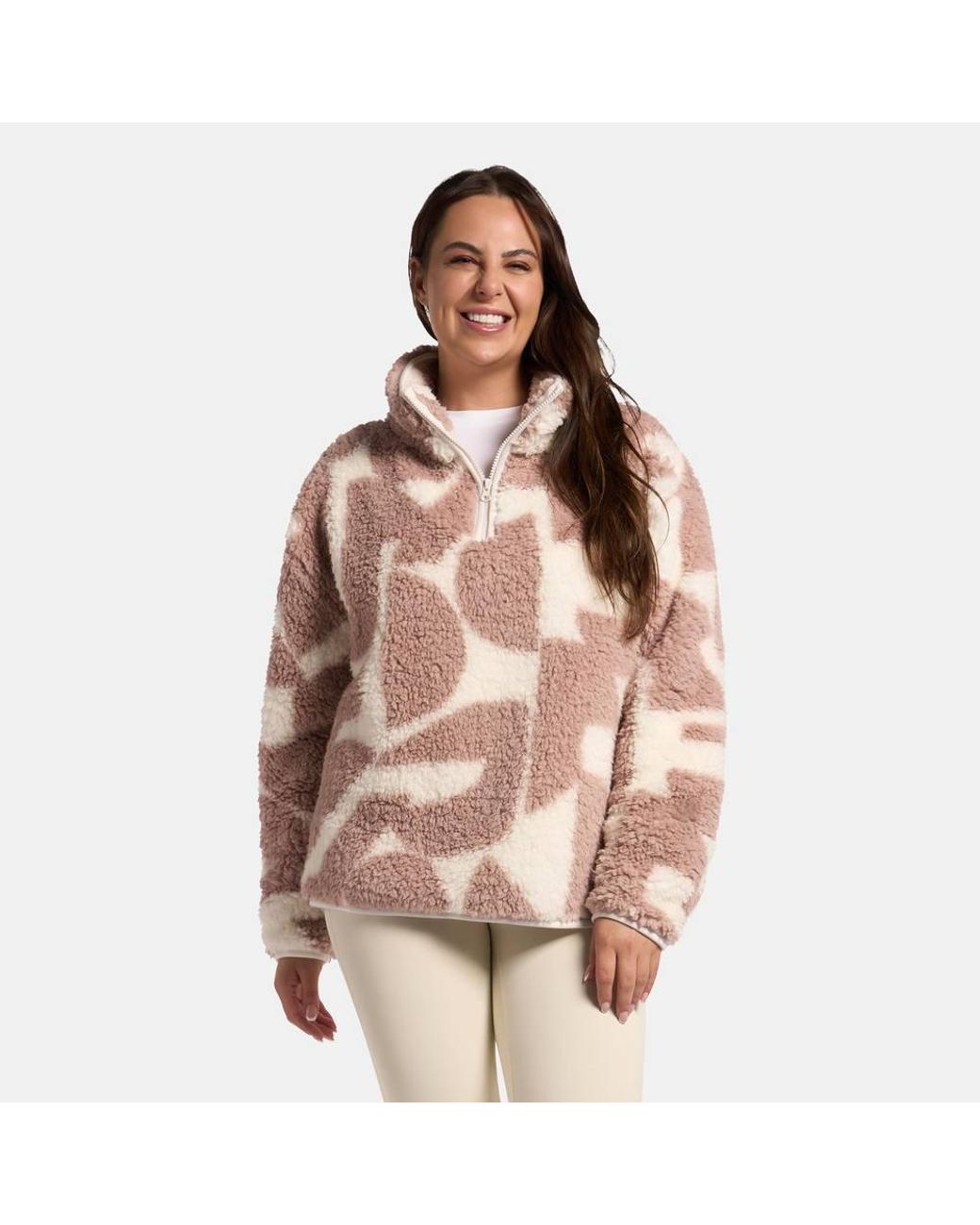 OHS Green Geo Print Half Zip Sweatshirt Teddy Fleece Pullover Jumper Jacket