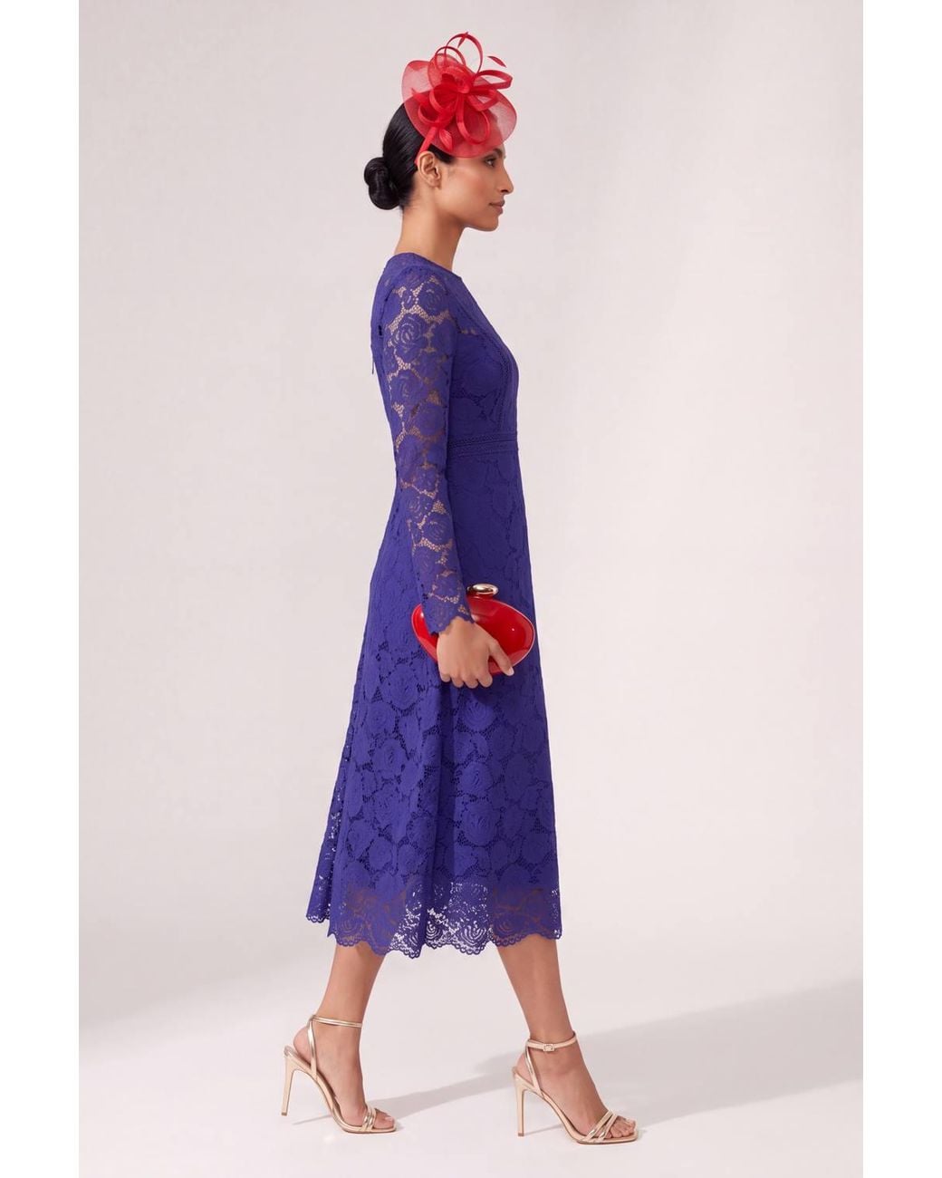 Wallis Purple Petite Lace Fit & Flare Midi Dress