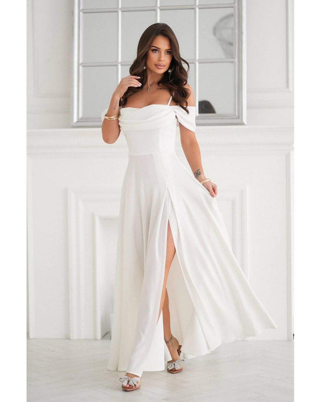 Love Lace White Viscose Short Sleeve Maxi Dress With Zip