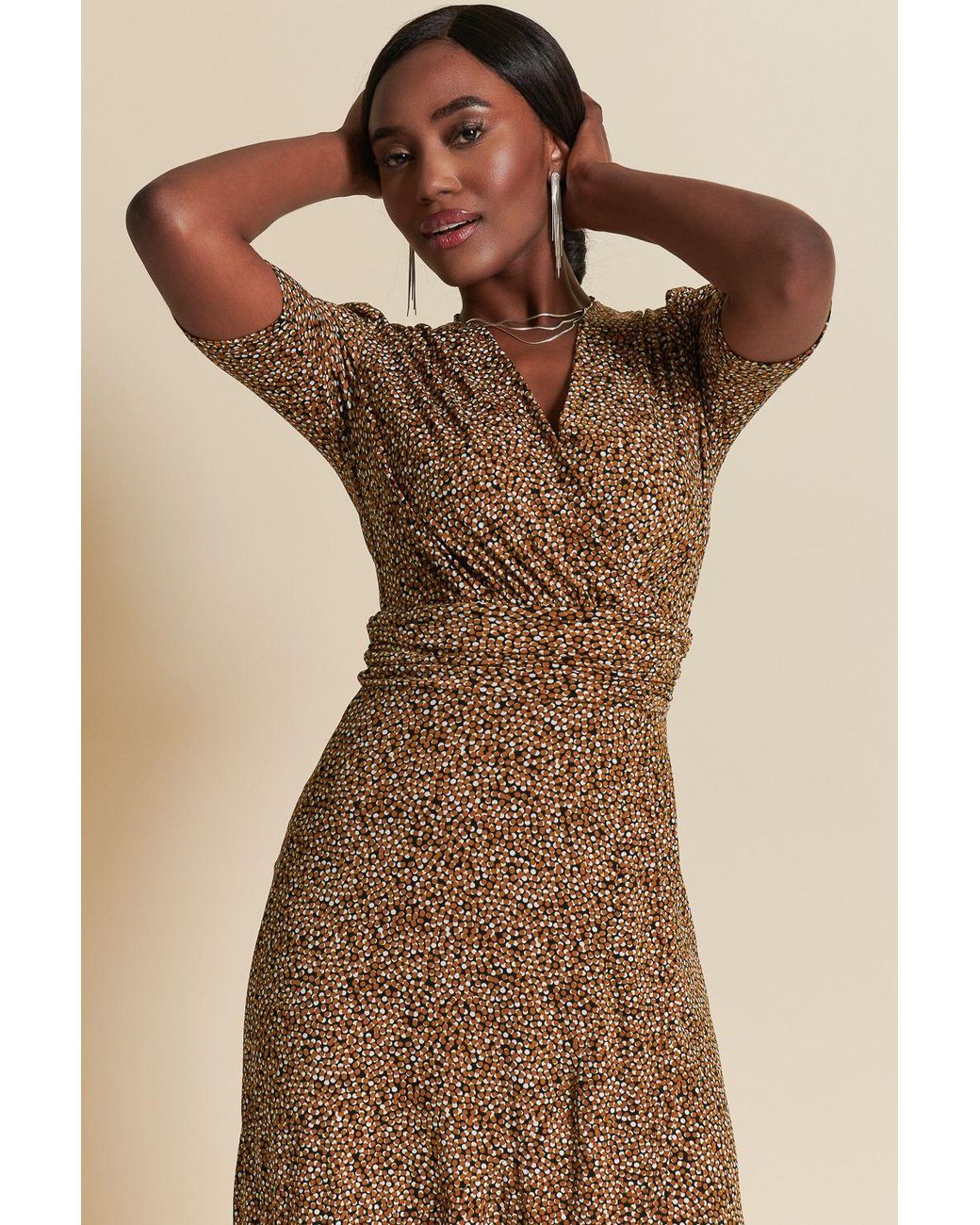 Jolie Moi Natural Print Viscose Frill Hem Maxi Dress