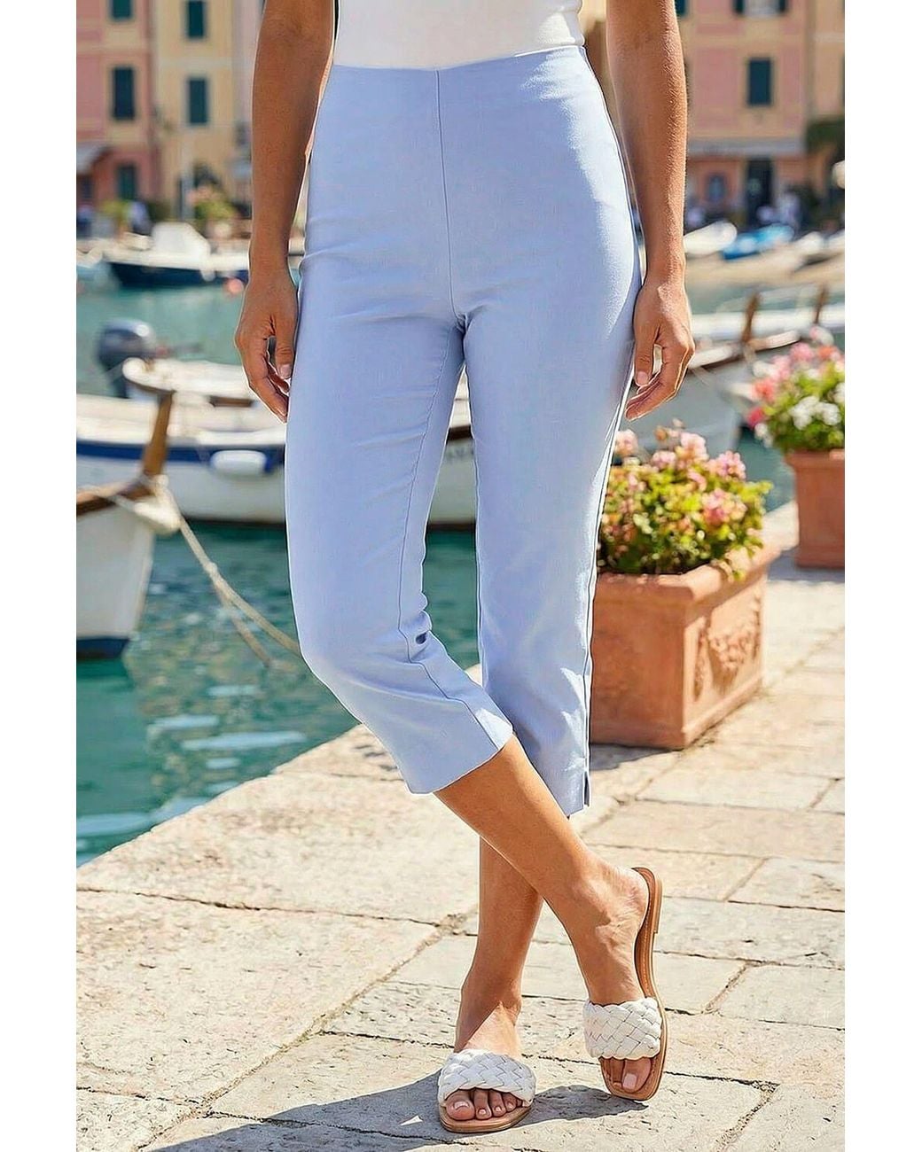 Roman Blue Cropped Stretch Trouser Capri Summer Leggings 3/4 Pedal Pushers