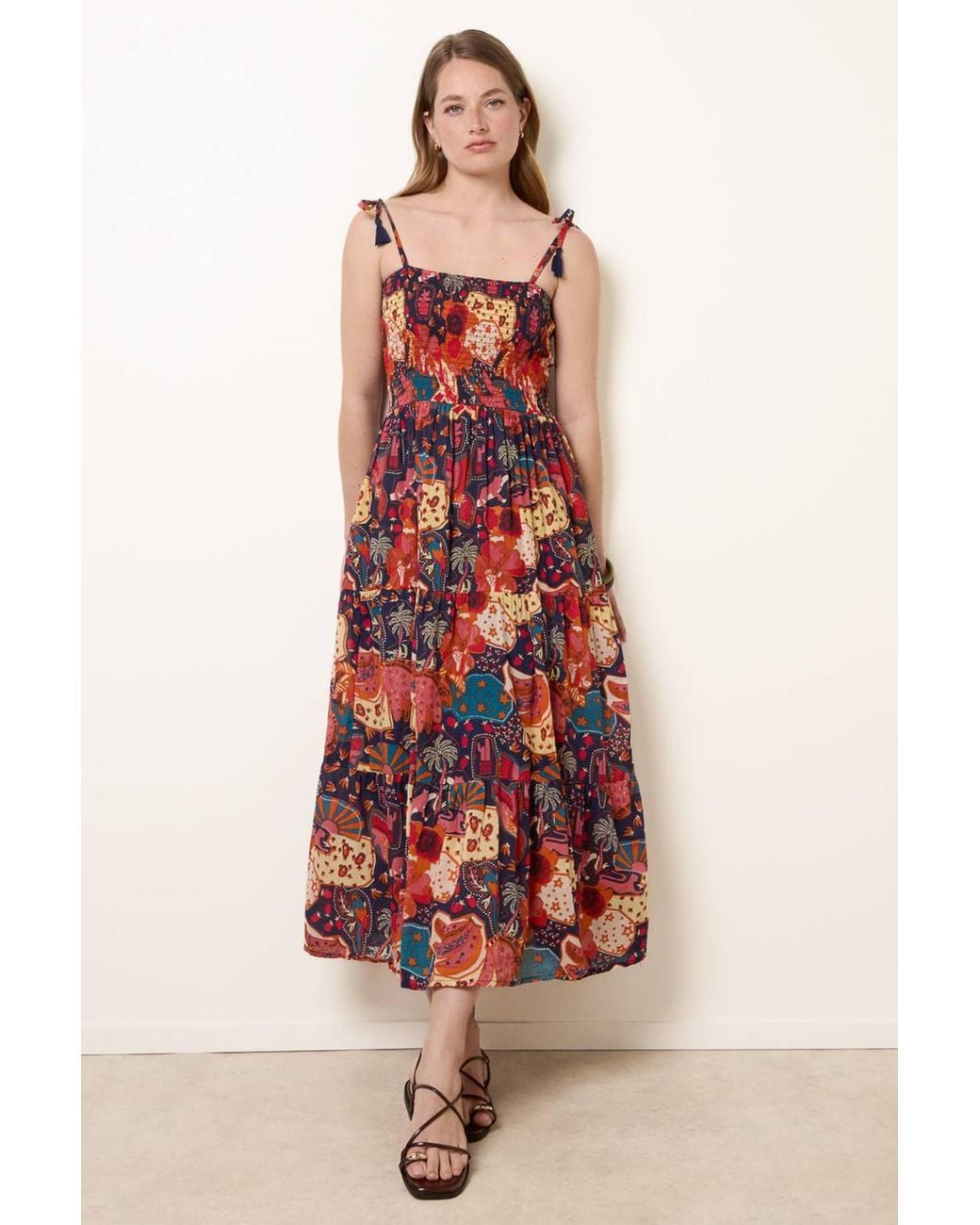 Blue Vanilla Blue Shirred Waist Sleeveless Slip On Square Maxi Dress