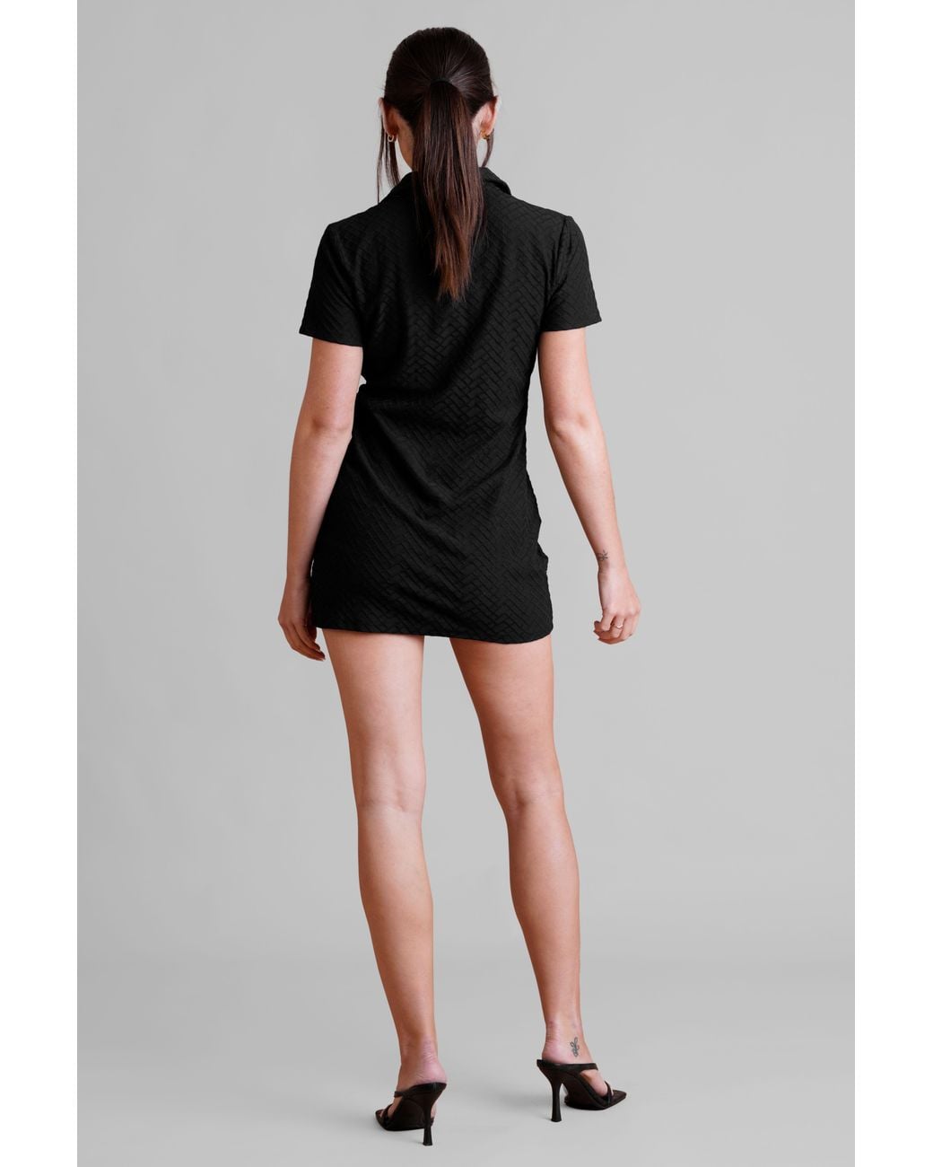 Enorsia Black Textured Longline Polo