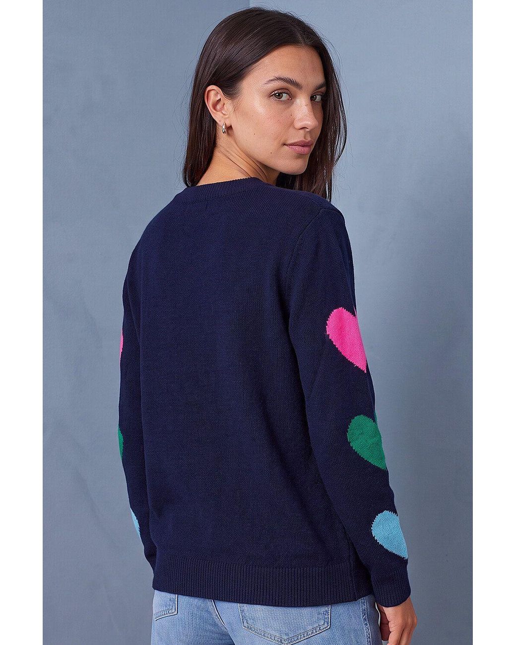 Roman Blue Multi Heart Detail Longline Jumper