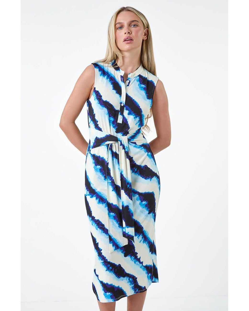 Roman Blue Petite Tie Dye Stretch Dress
