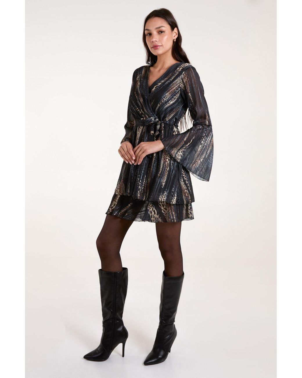 Blue Vanilla Black Metallic Wrap Over Dress