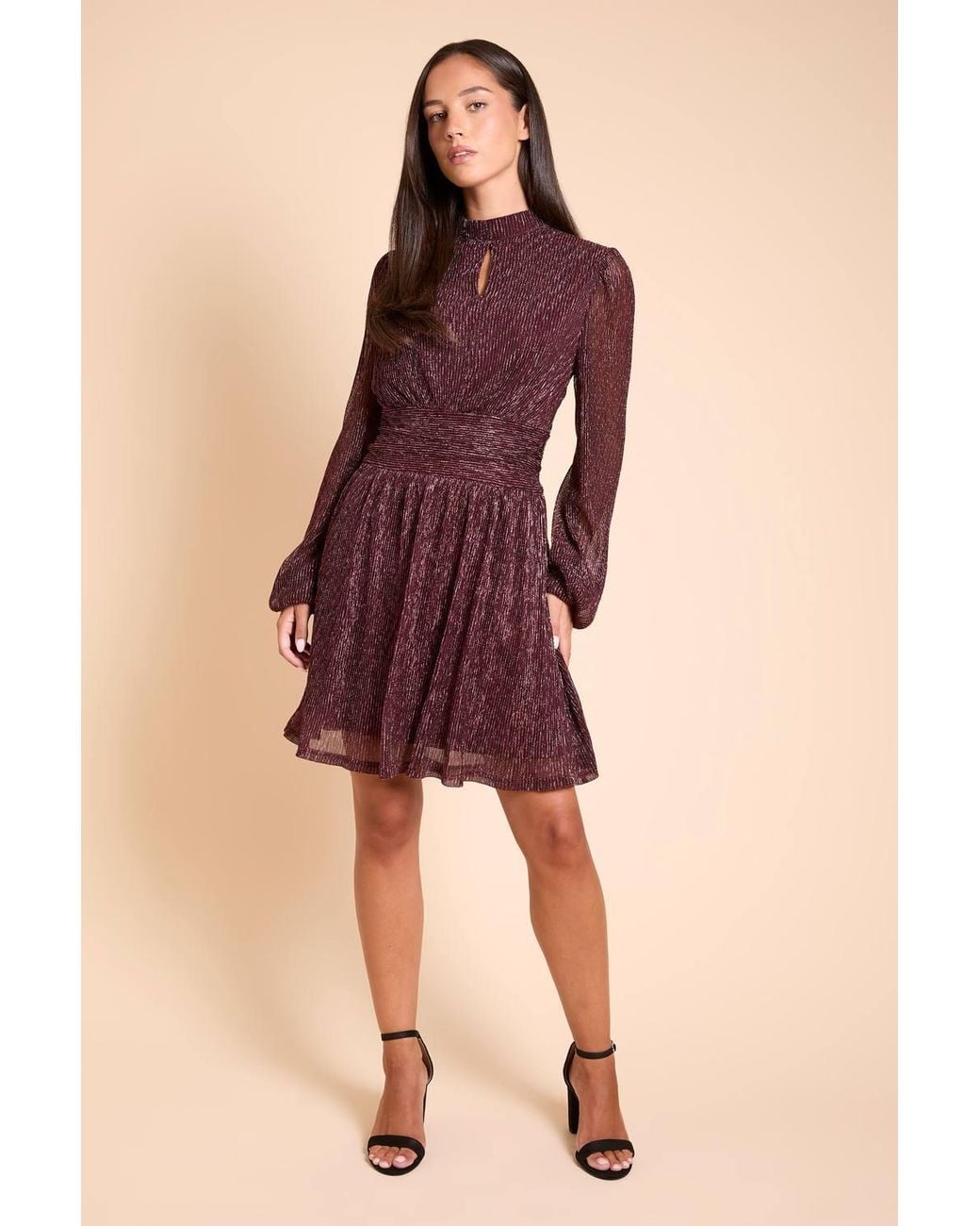 Dorothy Perkins Purple Dp Luxe Sparkle Plisse Jersey High Neck Mini Dress