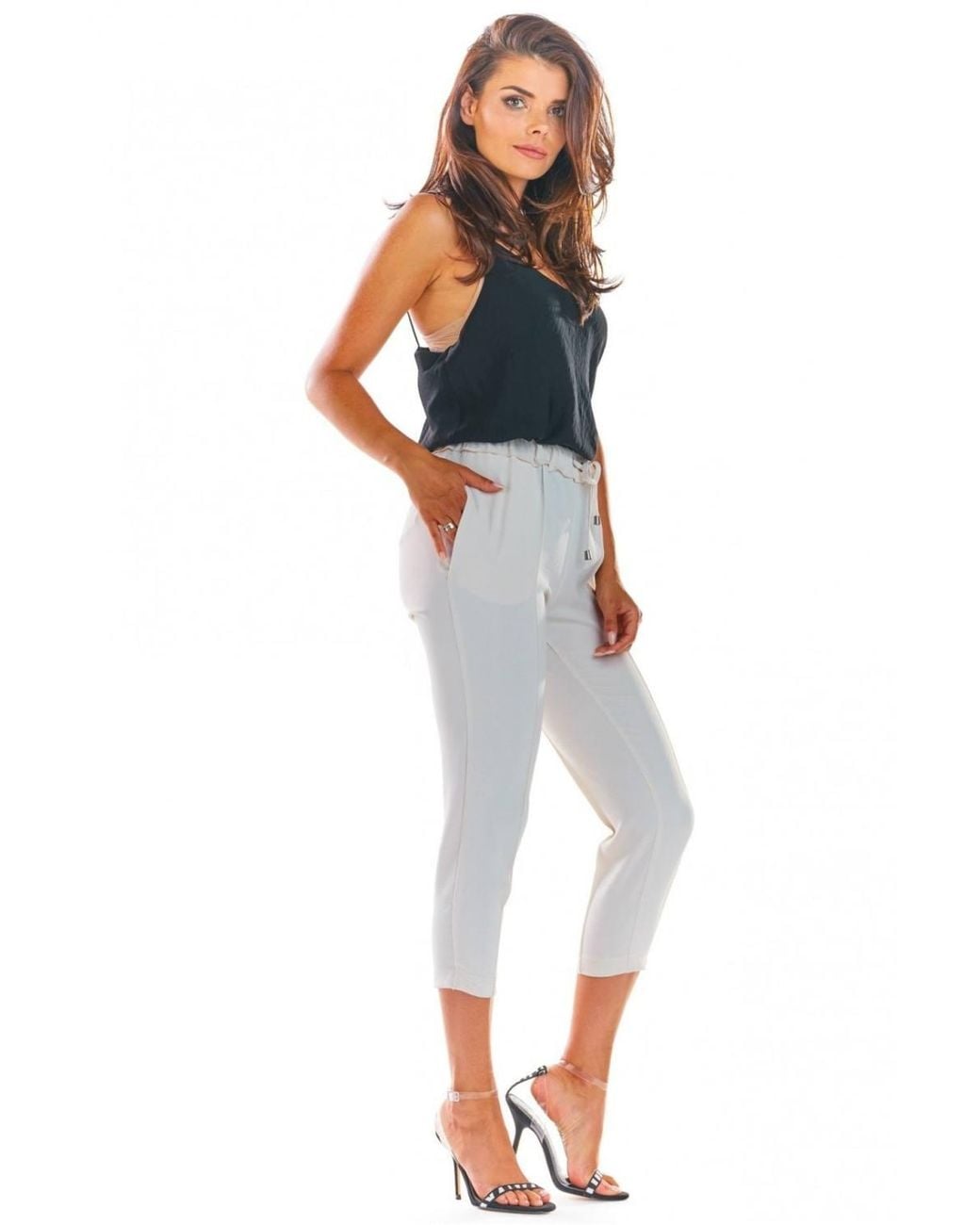 Love Lace Blue Elegant Cigarette Trousers With Ruffle Waist