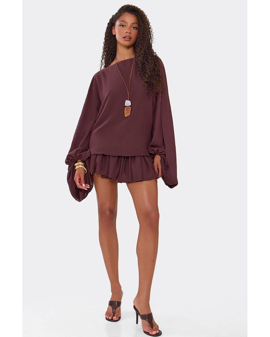 EGO Red Long Sleeve Chiffon Mini Dress