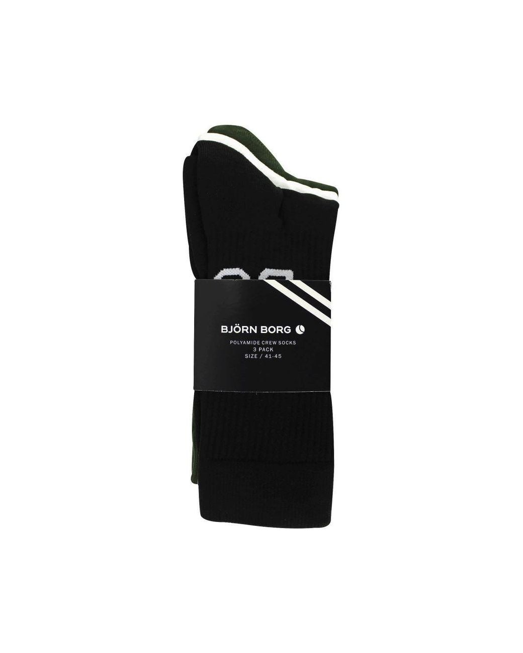 Björn Borg Black 3 Pack Core Sport Ribbbed Top Crew Socks for men