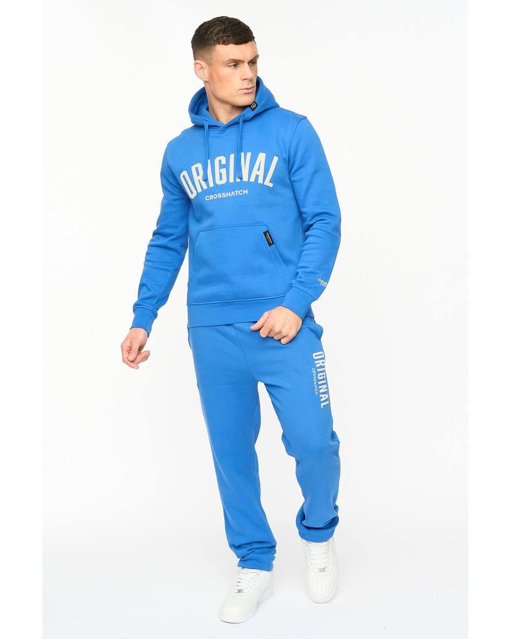 Crosshatch Blue Kensby Overhead Hoodie With Puff Print Branding for men