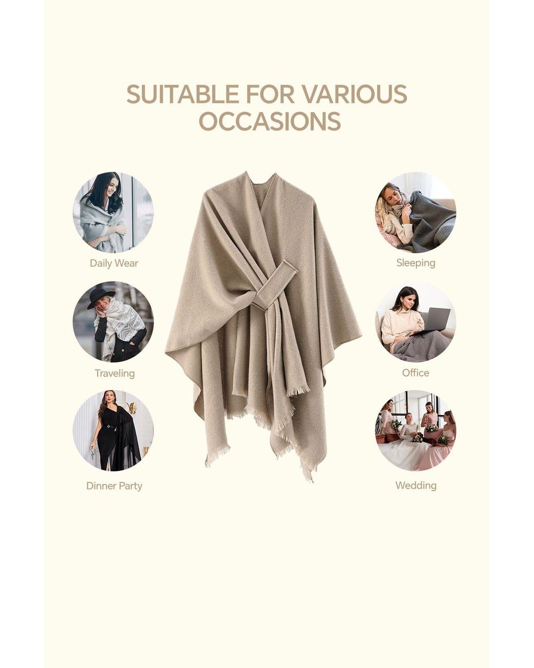 MODISHION Natural Oversized Plain Shawl Wrap