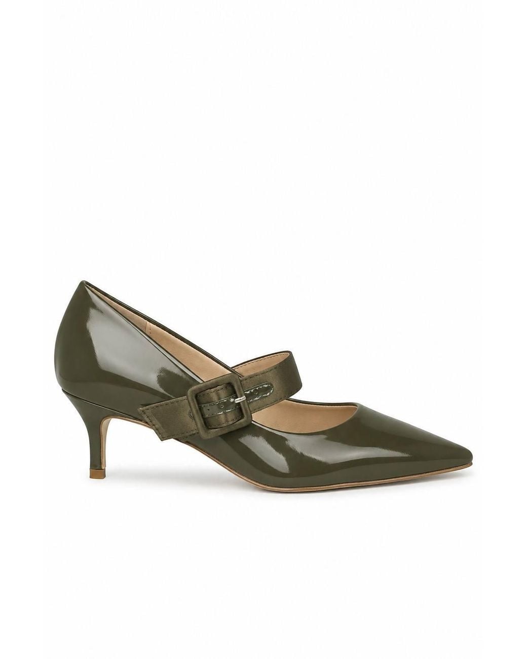 Spot on Metallic Patent Buckle Strap Pointed Toe Court Shoes