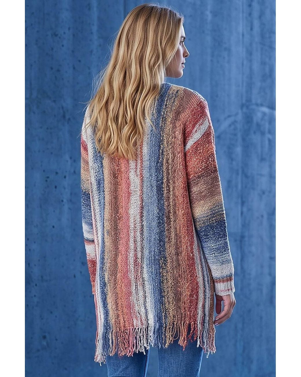 Roman Blue Boucle Fringe Knit Jumper
