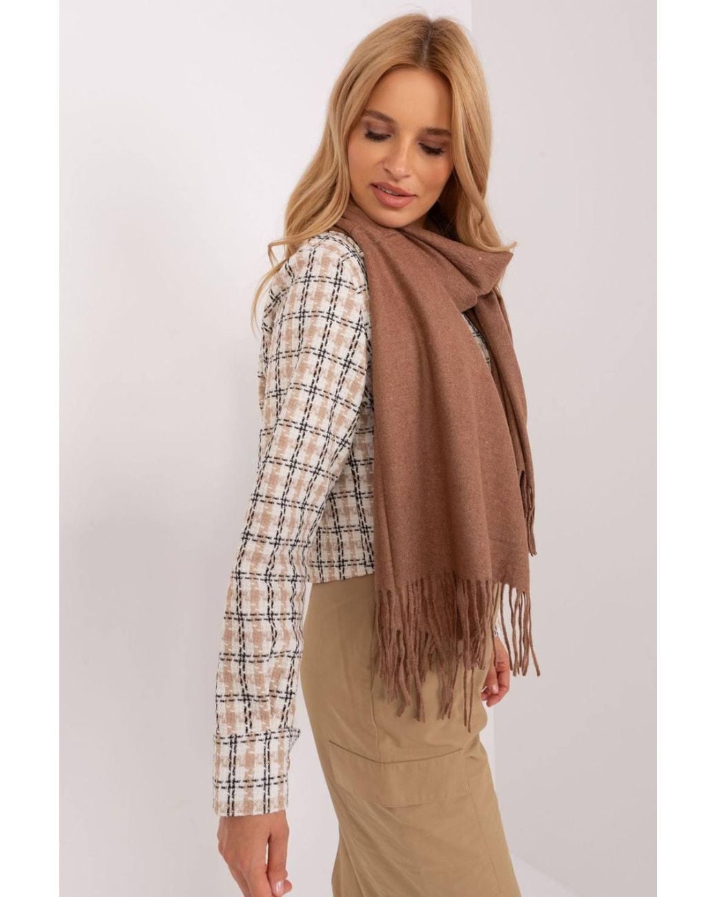 Love Lace Brown Warm Winter Long Scarf With Decorative Tassels For Cozy Wrap