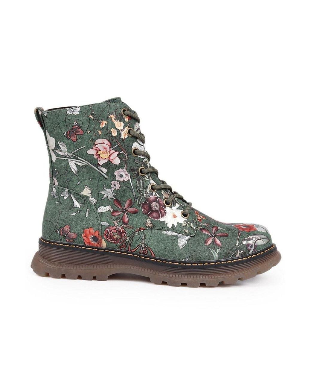Pavers Black Lace-Up Floral Boots