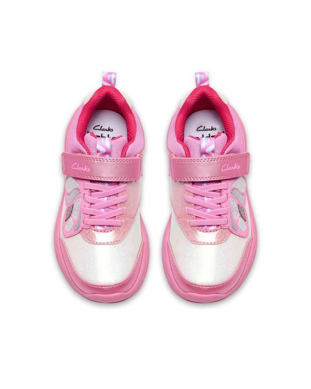 Clarks Pink Gleam Fly Kid Trainers, Riptape