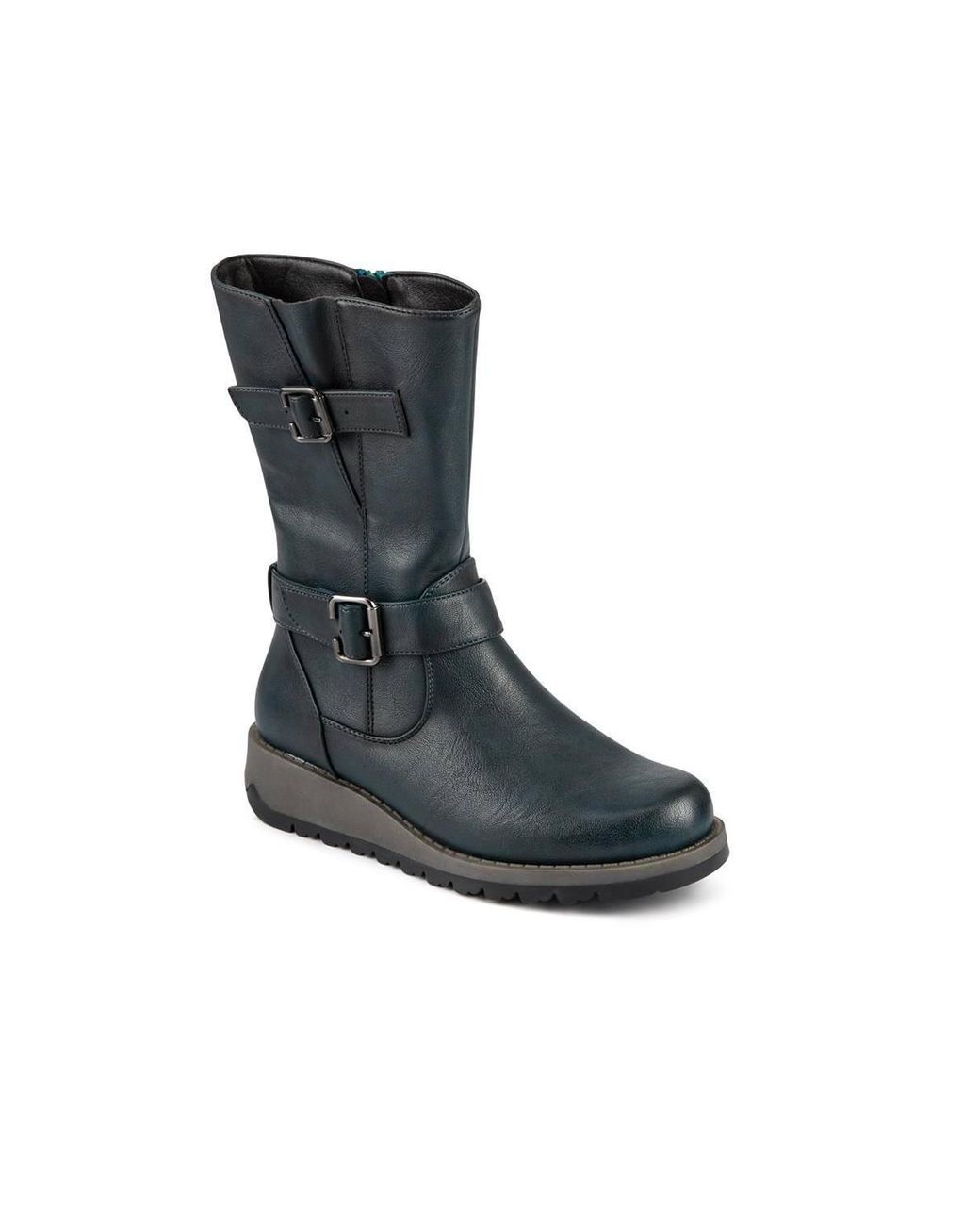 Pavers Black Dual Buckle Calf Length Boots