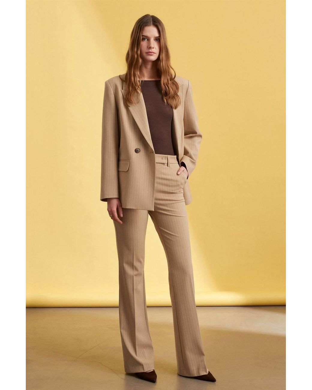 Dilvin Yellow High-Waist Wide-Leg Trousers