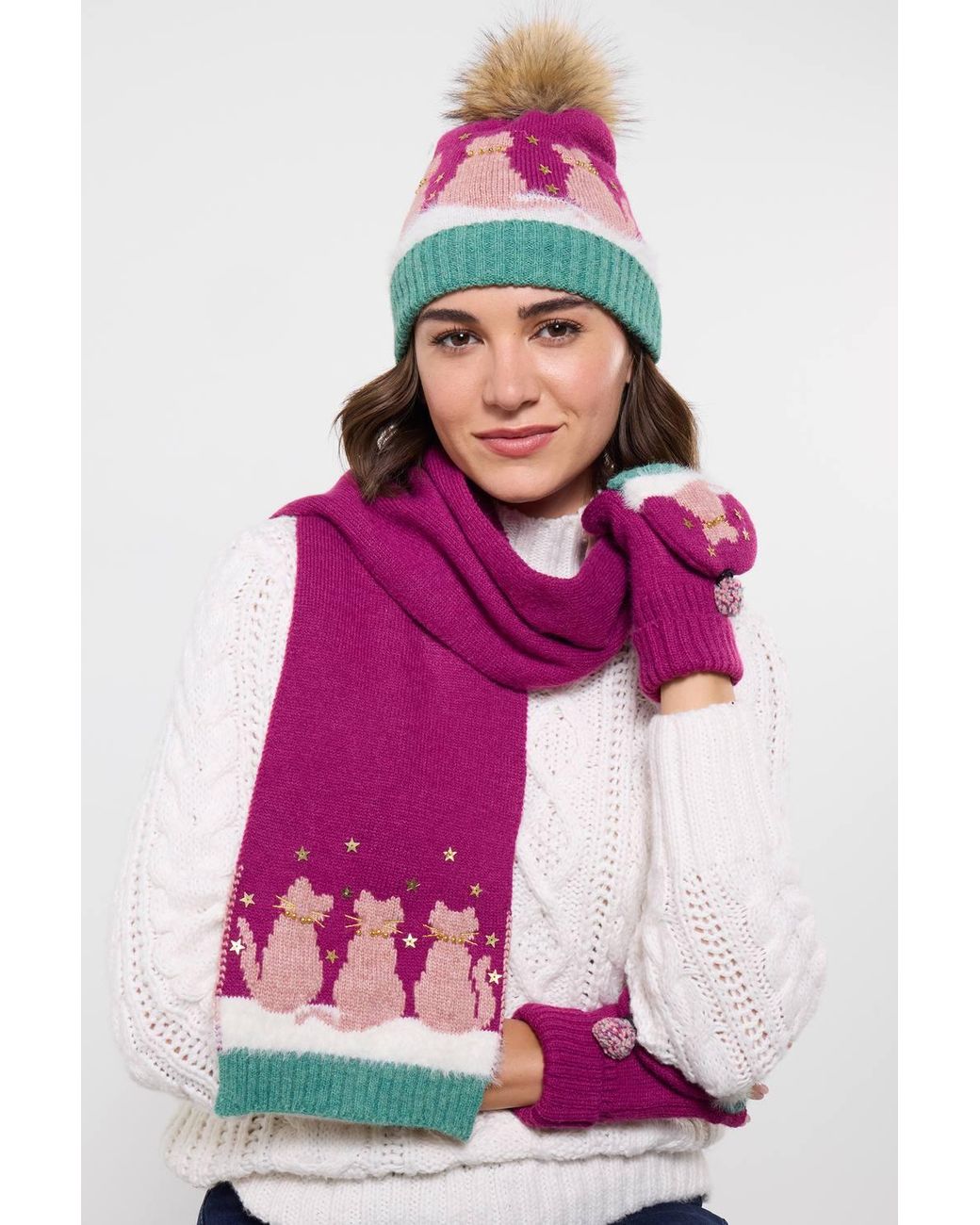 Joe Browns Pink Cosy Cats Winter Scarf