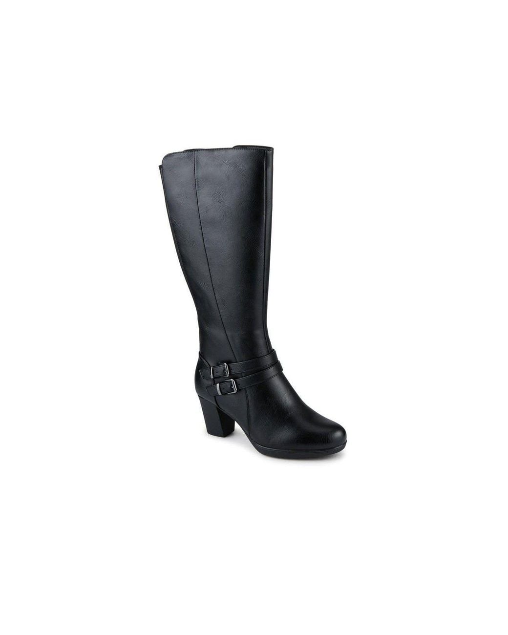 Pavers Black Heeled Calf-Stretch Long Boots