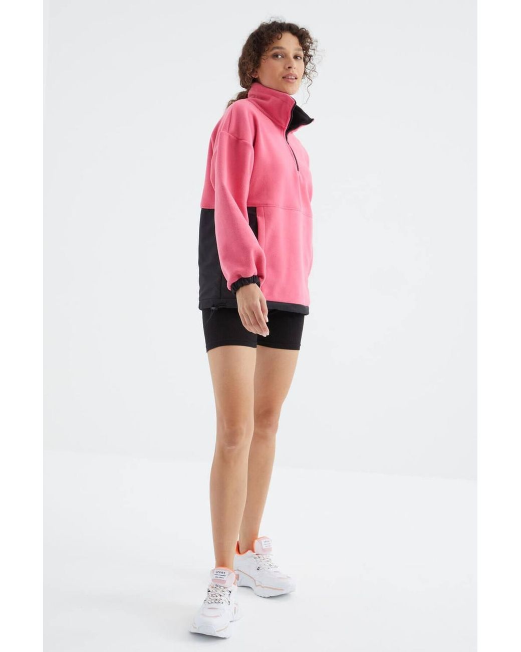 TOMMY LIFE Pink Oversized Half-Zip Plush Sweatshirt
