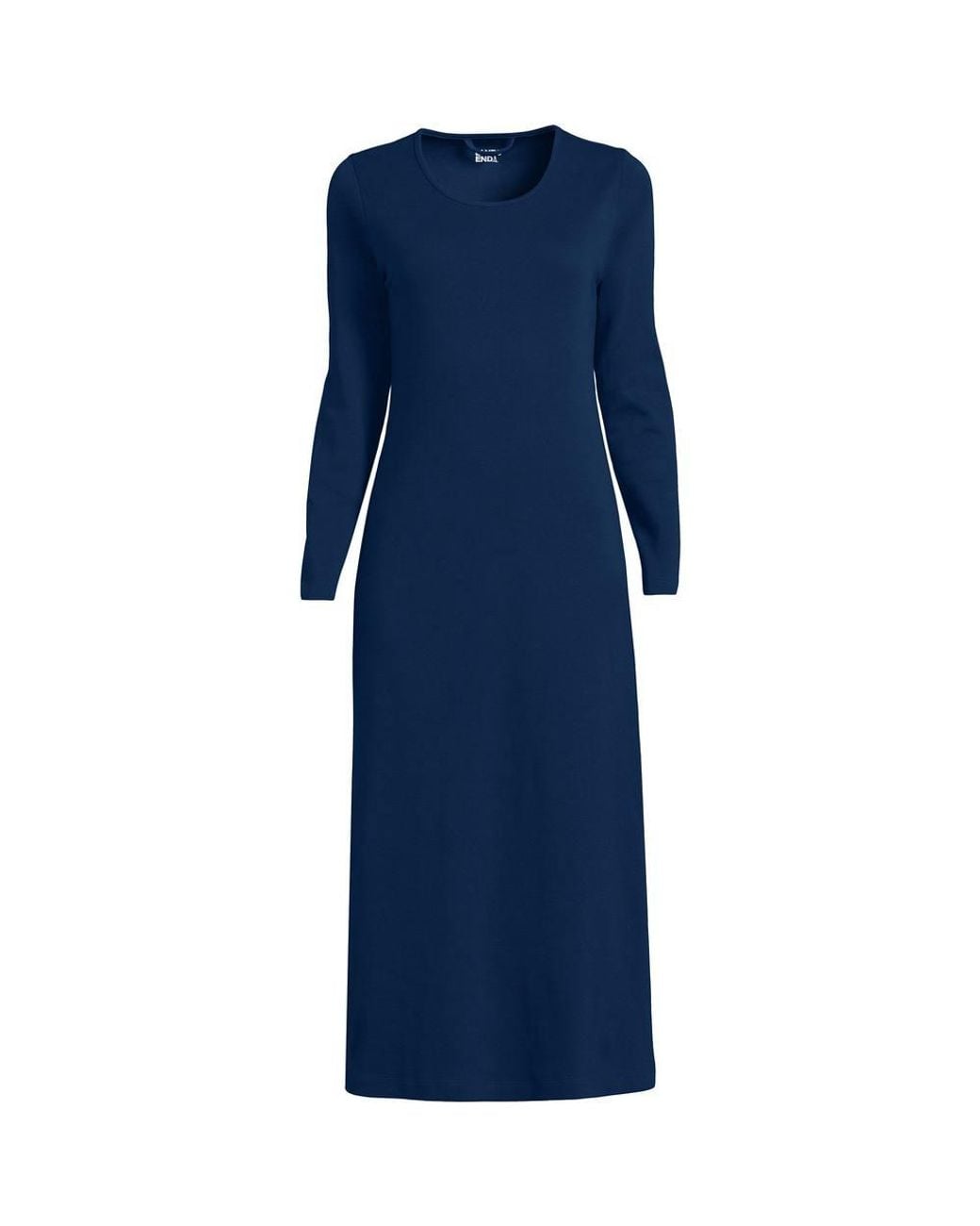 Lands' End Blue Plus Long Sleeve Mid Calf, Pure Cotton Nightdress