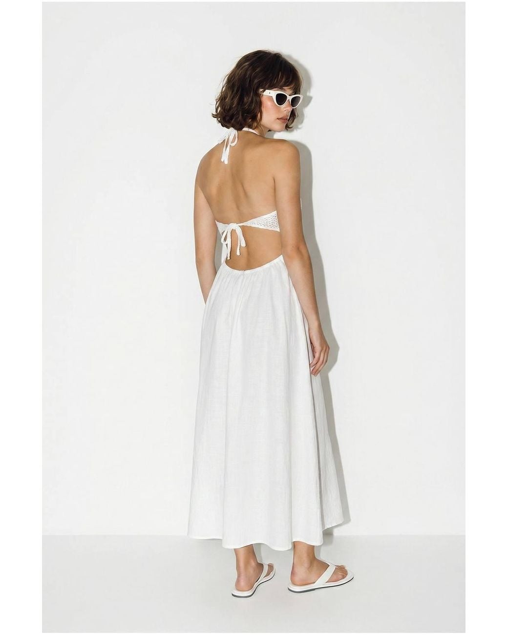 Bianco Lucci White Halter Lace A-Line Midi Dress