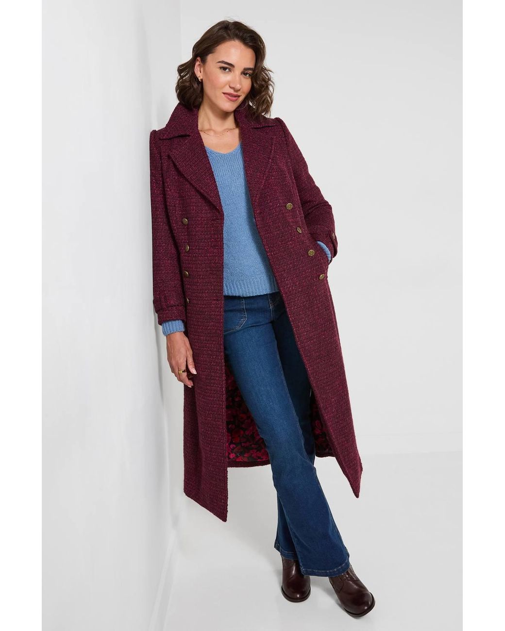 Joe Browns Red Berry Dreams Long Tweed Coat