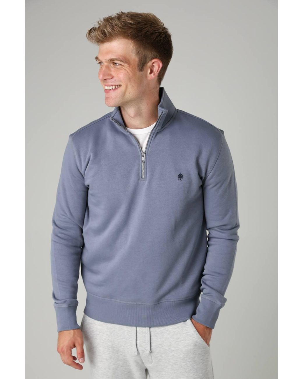 French Connection Blue Cotton Blend Half-Zip Jumper for men