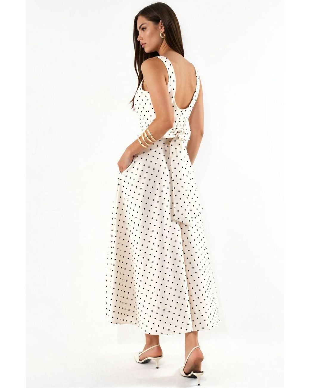 Hiccup White Polka Dot Tie Detail Midi Dress
