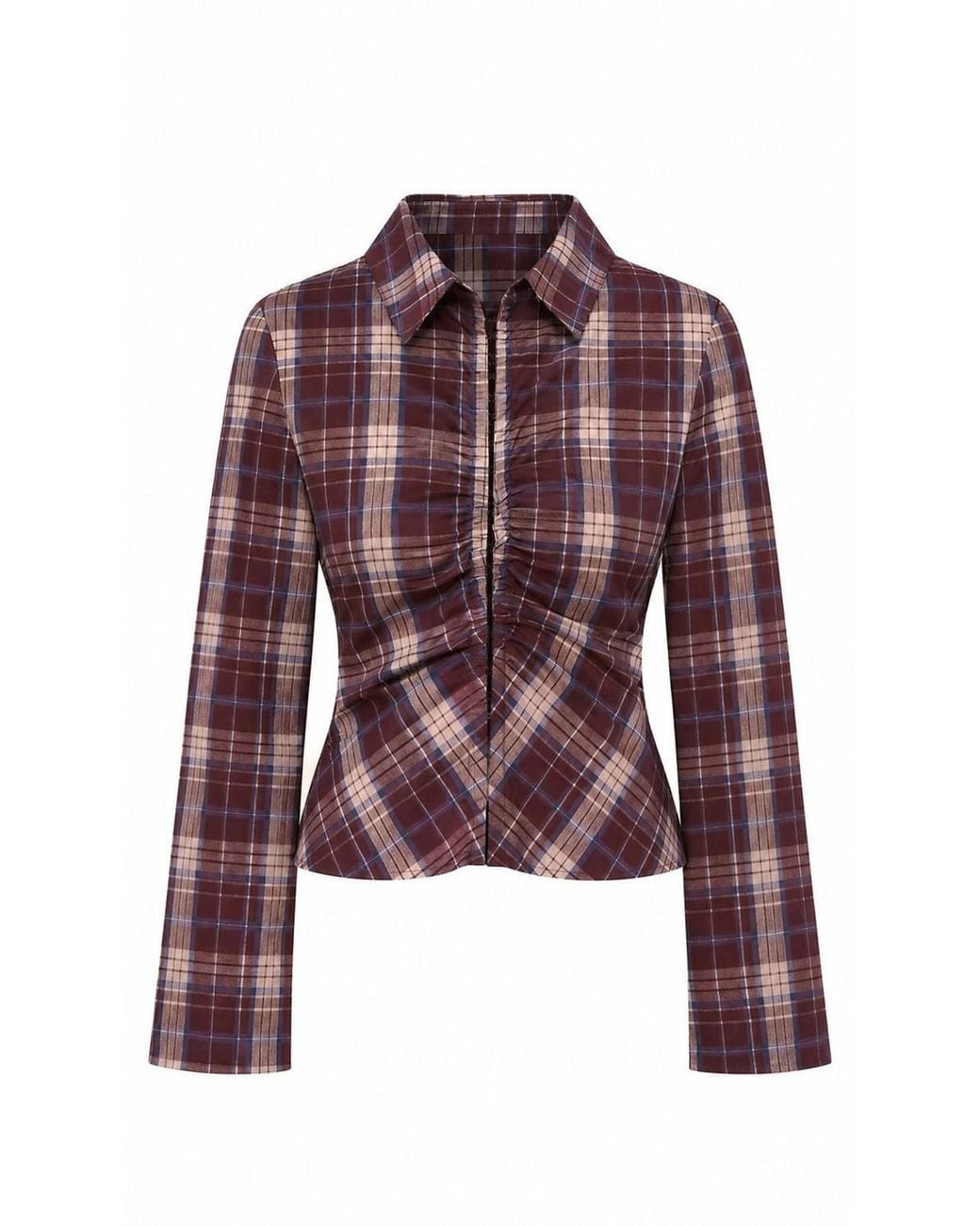 Hiccup Red Plaid Fitted Shirt With Hook-And-Eye Detail