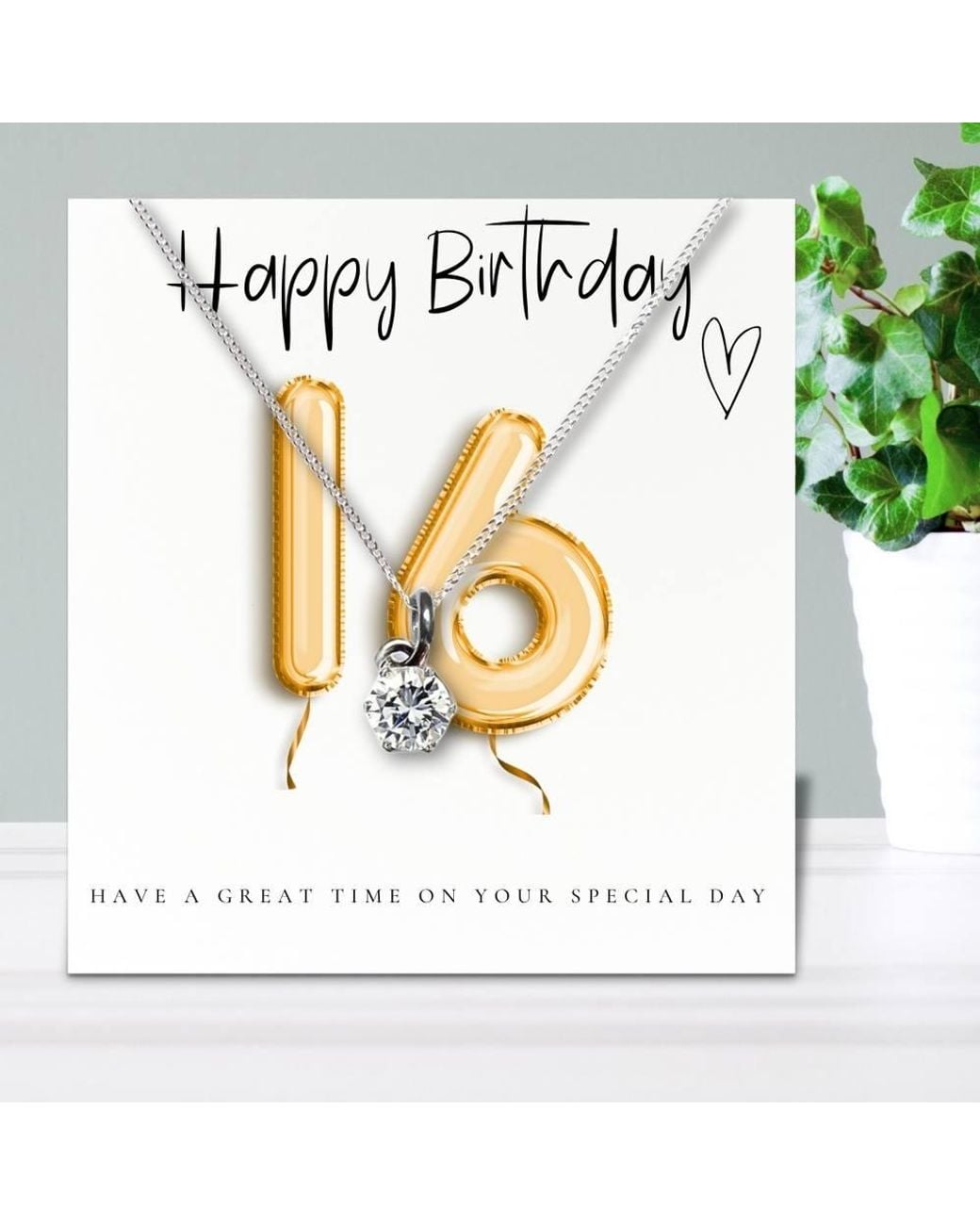 Aye Do Gifts Metallic 16Th Birthday Cubic Zirconia Necklace & Balloon Card
