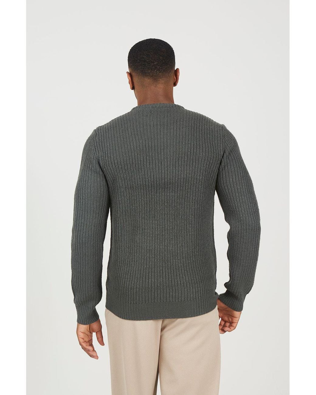 Brave Soul Gray Crew Neck Chunky Knit Jumper for men