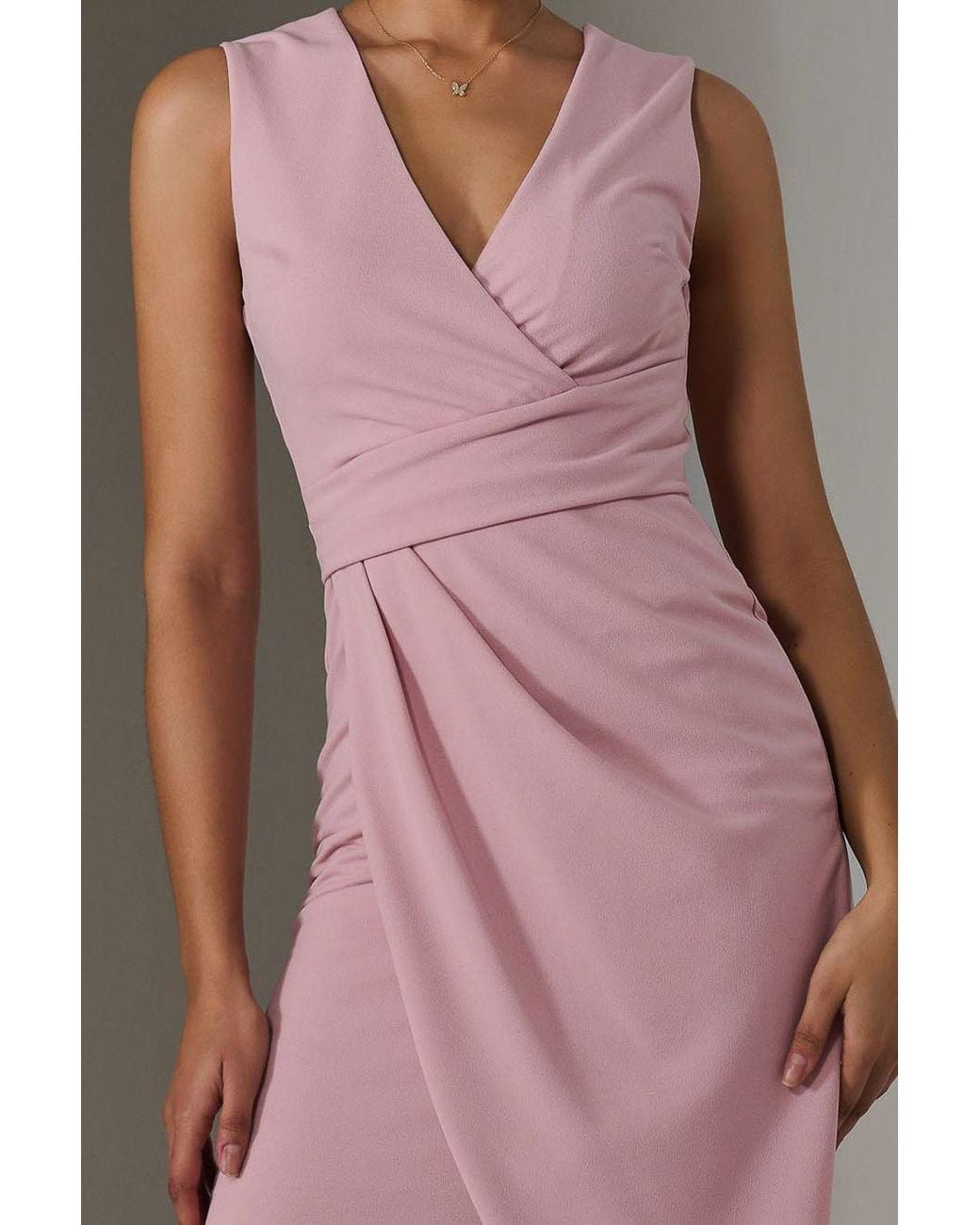 Jolie Moi Pink Sleeveless Wrap Front Midi Dress