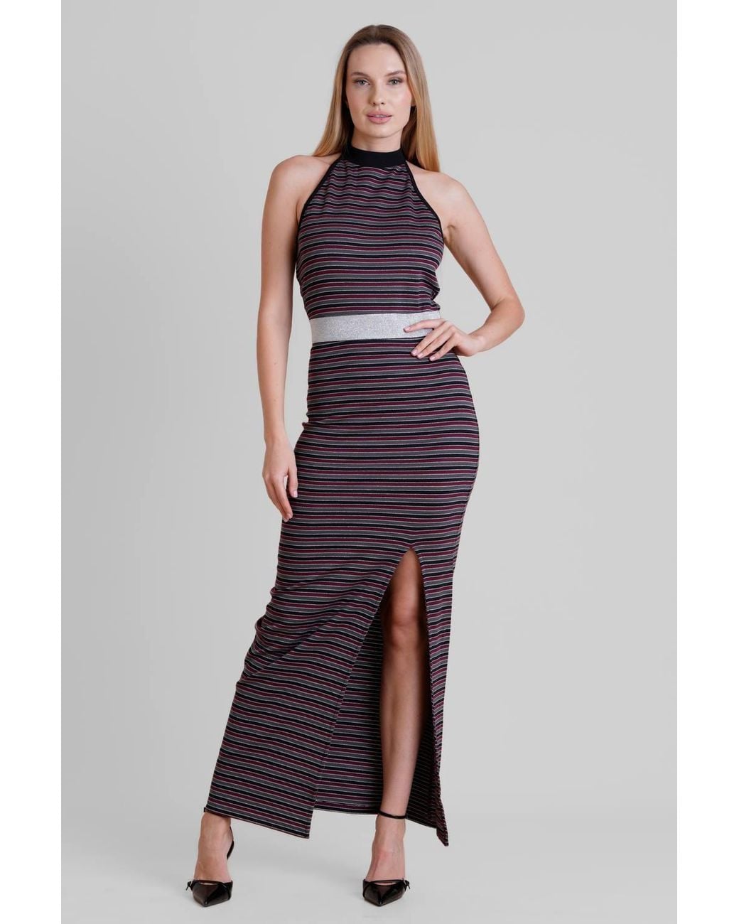 Enorsia Red Halter Neck Premium Jersey Maxi Dress