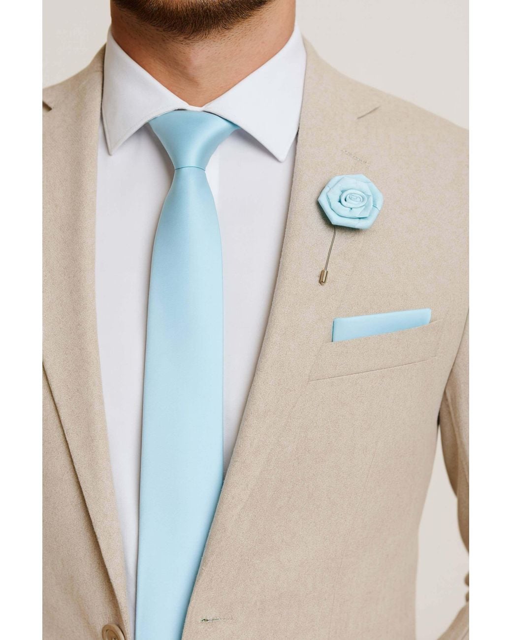 AJVANI Blue Formal Wedding Pocket Square + Bowtie + Flower Buttonhole Pin + Tie Set for men