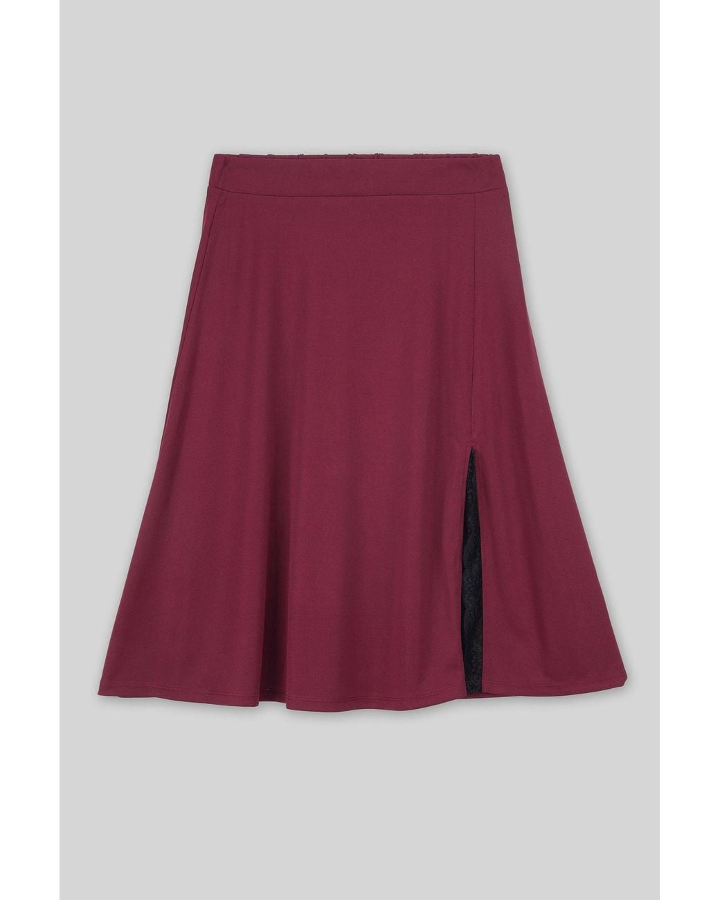 Enorsia Red Lace Inserted Jersey Midi Skirt