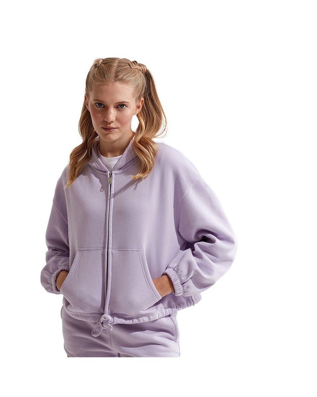 Tridri Purple Cropped Oversized Full Zip Hoodie