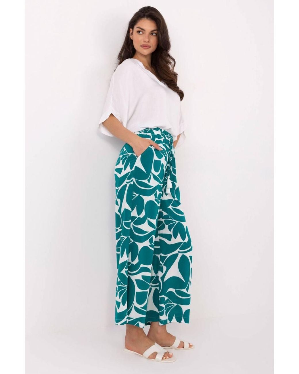 Love Lace Blue Breathable Viscose High Waisted Wide Leg Trousers
