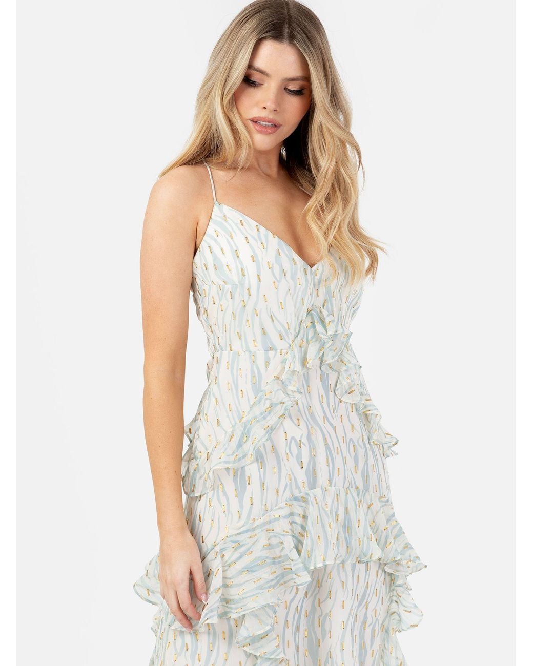 Anaya with love White Strappy Cross Back Ruffle Maxi Dress