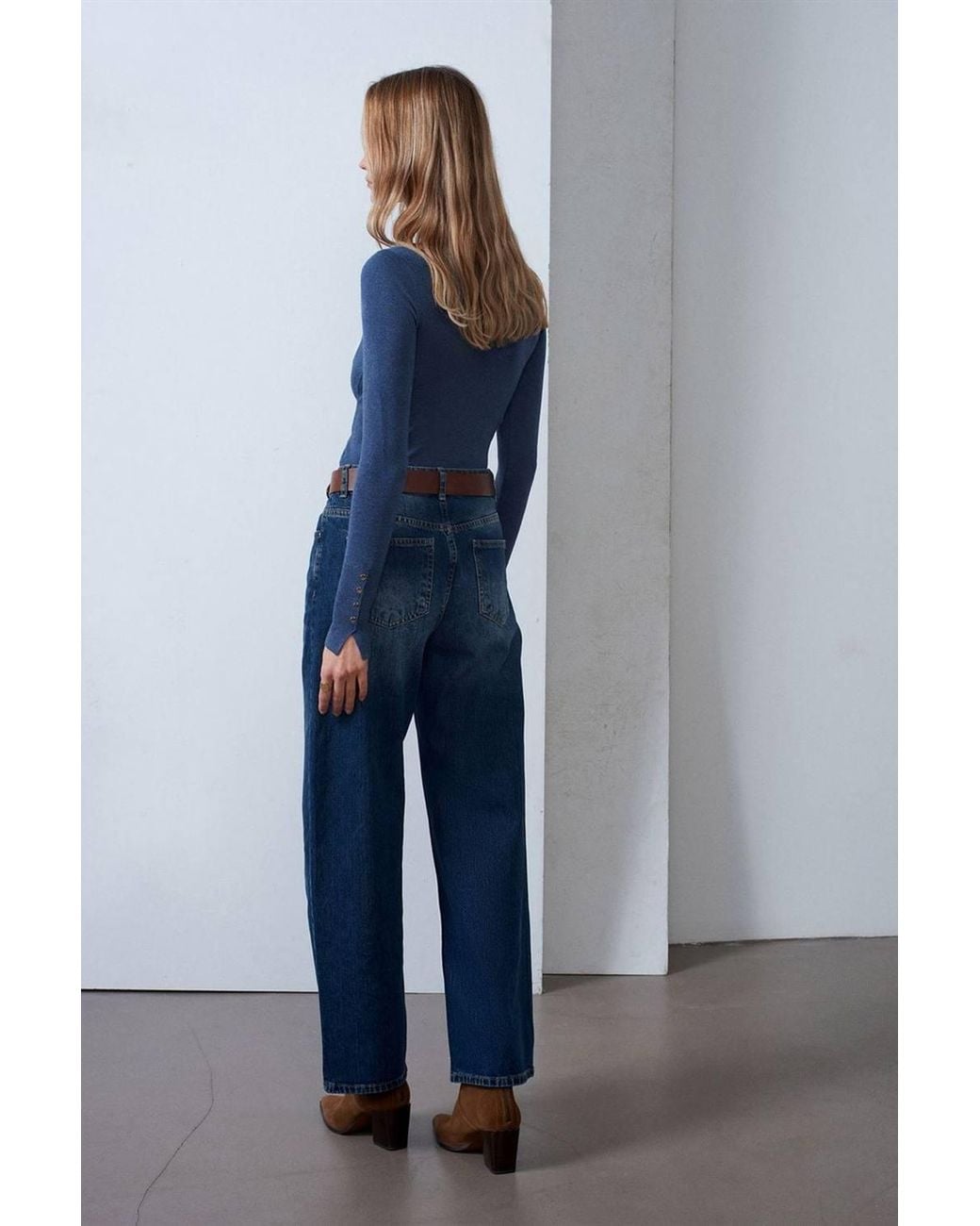 Dilvin Blue High-Waist Wide-Leg Cotton Denim Jeans